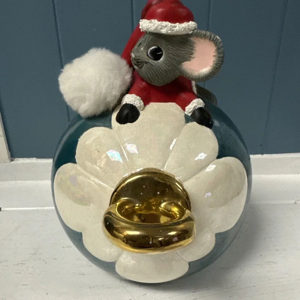 Vintage Large‎ 1987 Dana Anthropomorphic Ceramic Mouse On Ornament W/ Pom Pom